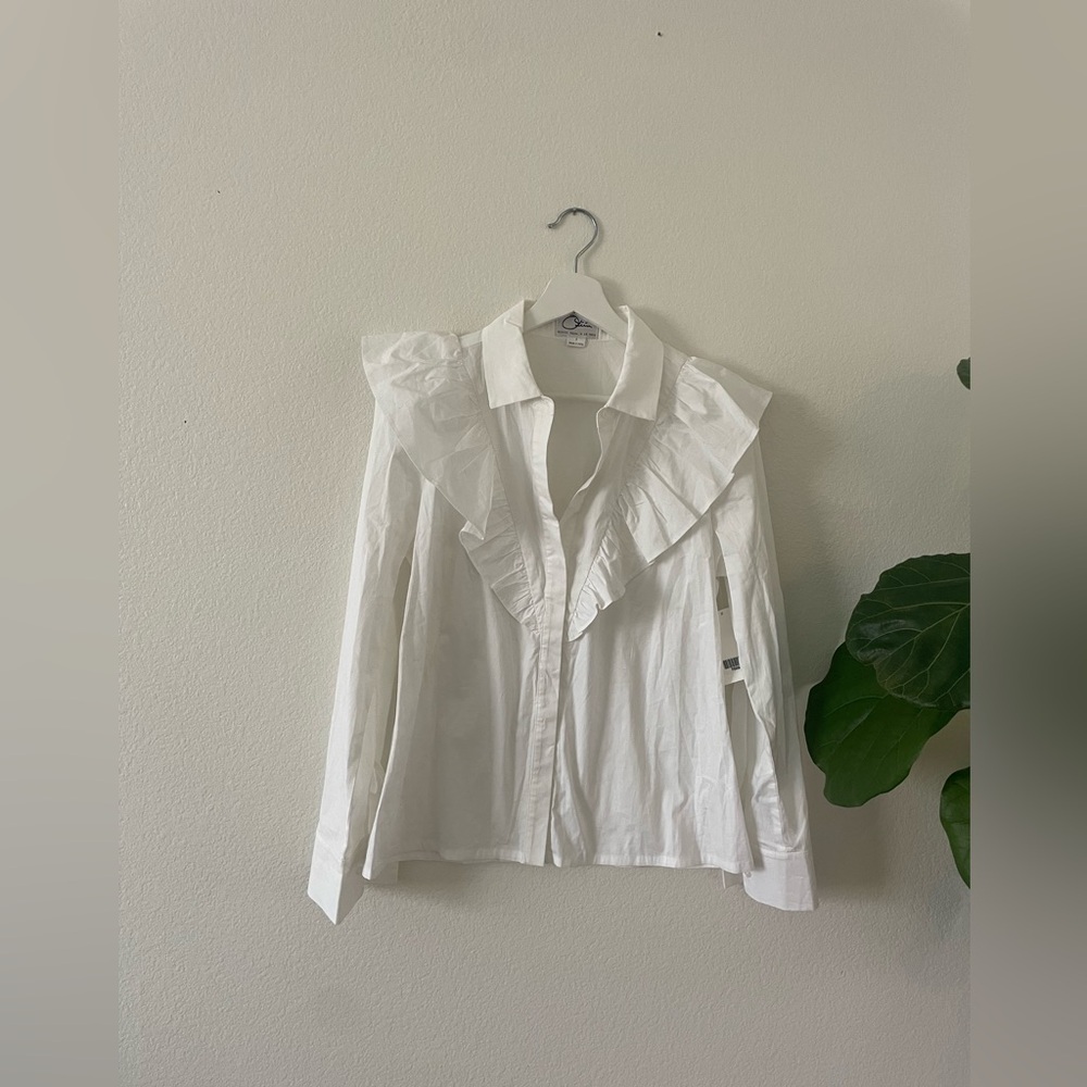 Olivia Culpo X‎ LE TOTE  Women’s Long Sleeve Button-Down White Shirt Size S NWT